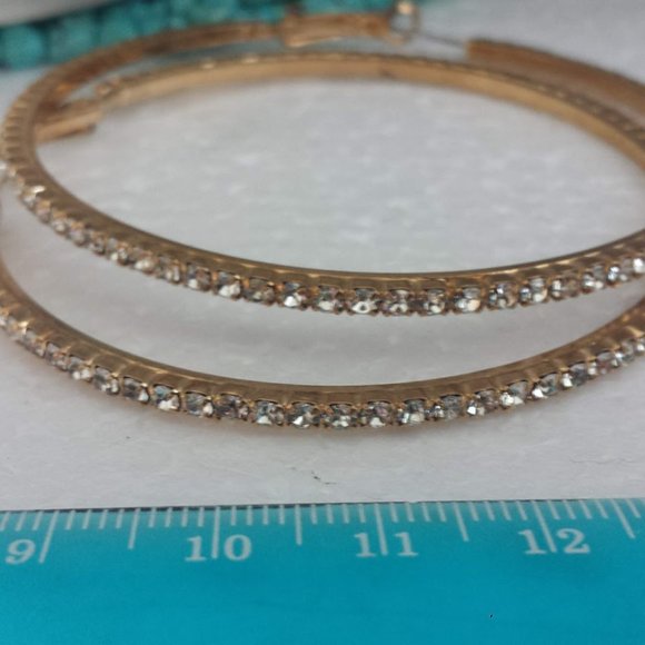 Large Hoop Earrings Rhinestone Gold Statement - Picture 8 of 10